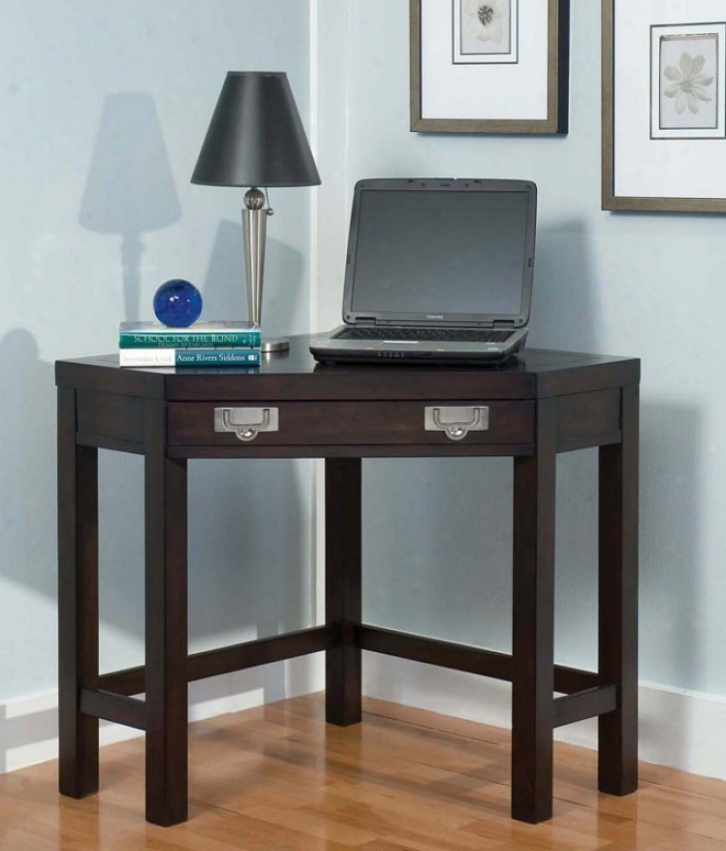 Corner Desk With Silvr Handles In Espresso Finish