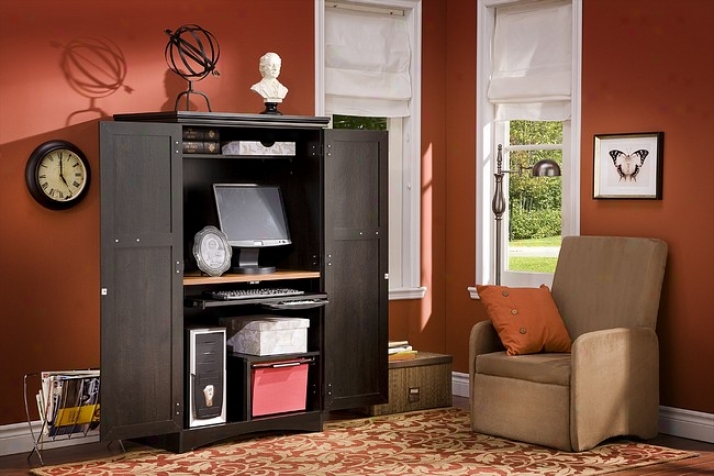 Cottage Style Spice Wood & Ebony Finish Computer Armoire