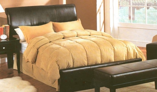 Dark Brown Faux Leather Queen Size Bed Headboard & Footboard