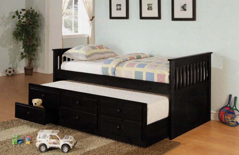 Day Bed Attending Trundle Mission Style In Black Finish