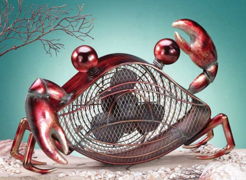 Decorative Table Fan Crab Figurine Design In Red Finish