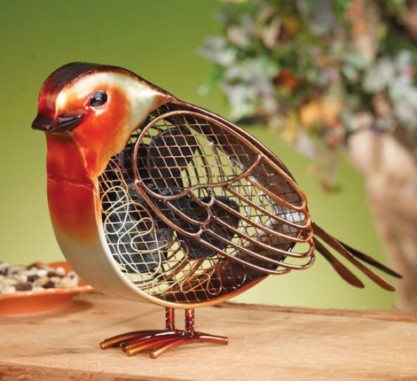 Decorative Table Fan Robin Figurine Contrivance In Orange Finish