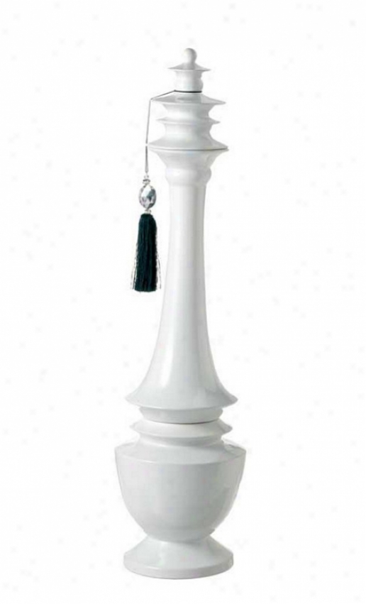 Decorative Vase With Lid And Tassel In White Finish