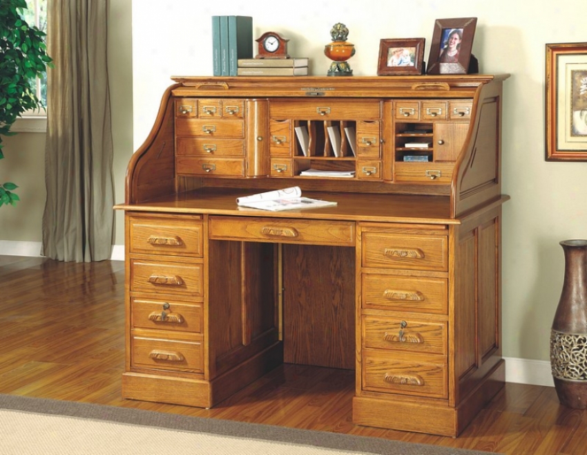 Deluxe Oak Finish Roll Top Bedroom Home Office Writing Desk Suite