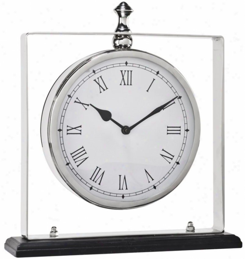 Desk Clock With Roman Numerals In Shiny Nickel Finish