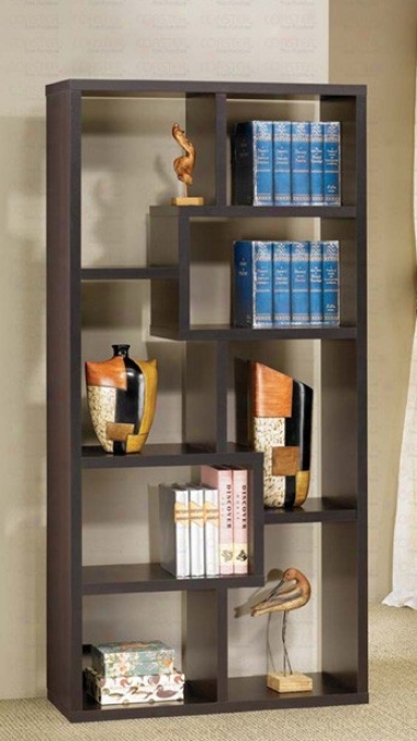 Display Bookcase Contemporary Style In Cappuccino Finish