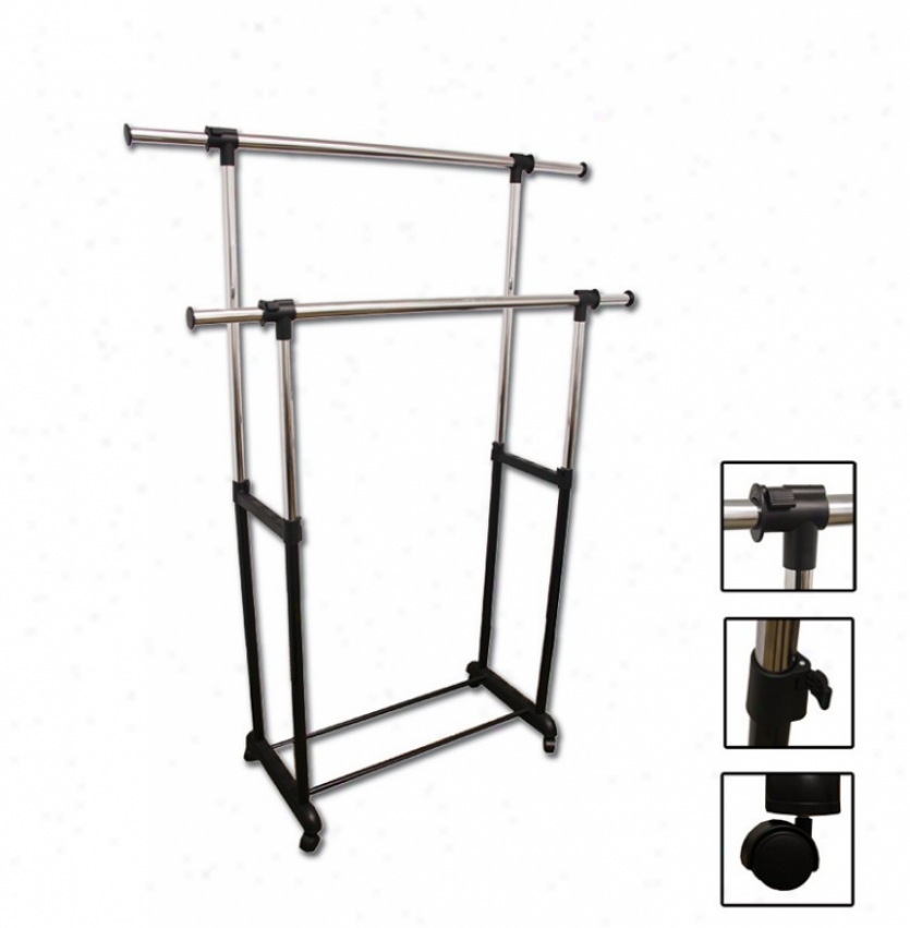 Double Levers Clothes Rack With Wheels In Black Plastic