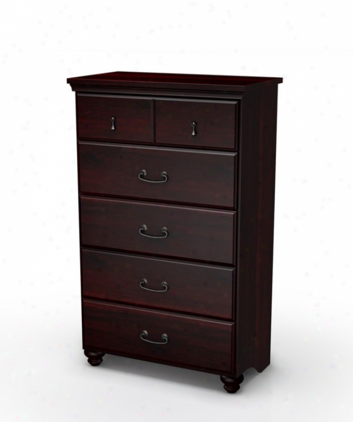 Drawer Chest With Bun Feet Transitional Style In Dark Mahogany Finish