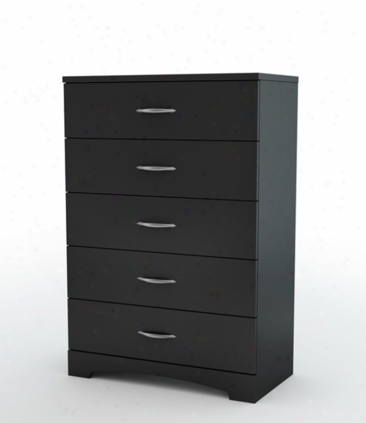Drawer Chest With Metal Handles Contemporary Style In Solid Black Finish
