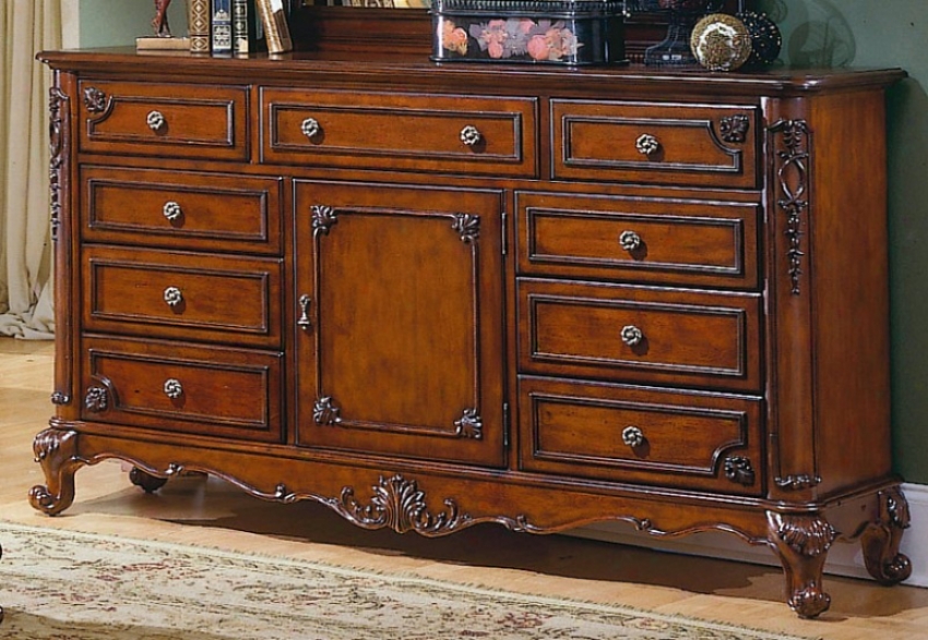 Drawer Dresser Cabriole Legs In Warm Cherry Finish