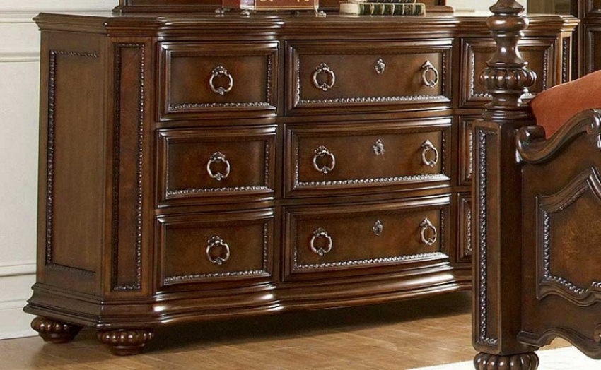 Drawer Dresser With Delicate Carvings In Warm Brown End