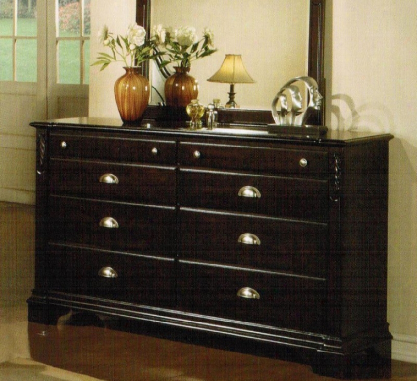 Drawer Dresser With Leaf Carving In Espresso Polishing