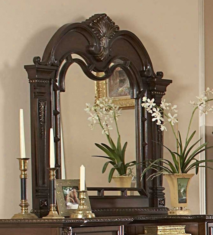 Dresser Mirror With Acanthus Leaf Carvings In Rich Brown