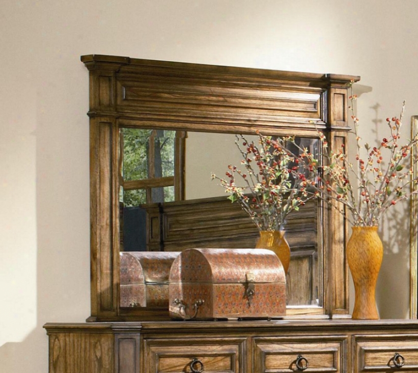 Dresser Mirror With Top Molding In Warm Brown Oak Finish