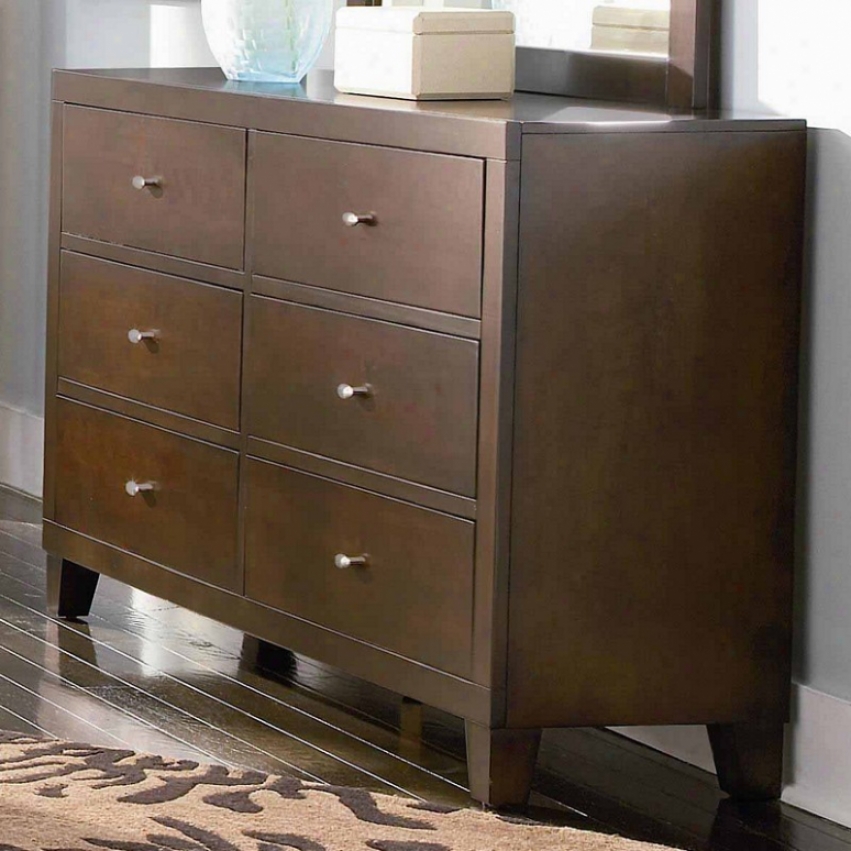 Dresser With Brushed Nickel Finish Hardware In Deep Brown Finish