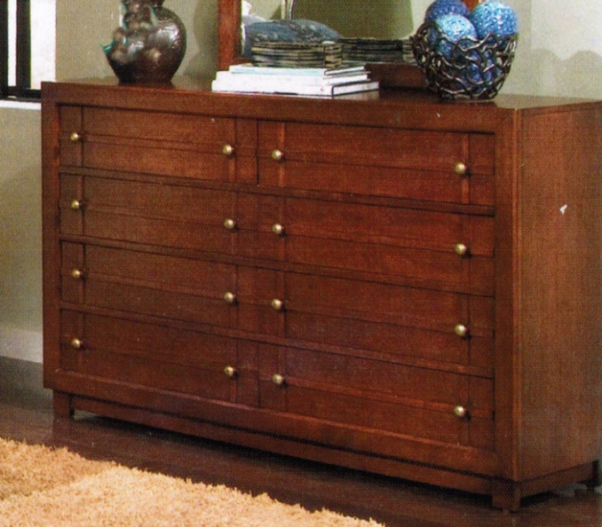 Dresser With Checker Design In Brown Cherry Finish