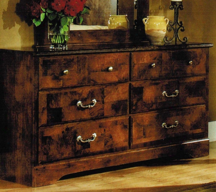 Dresser With Faux Marble Top In Olive Ash Burl Finish