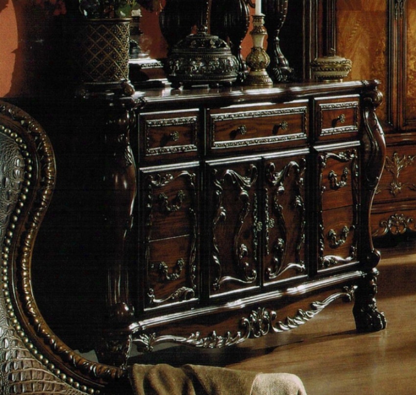 Dresser With Floral Carvings In Brown Cherry Polish