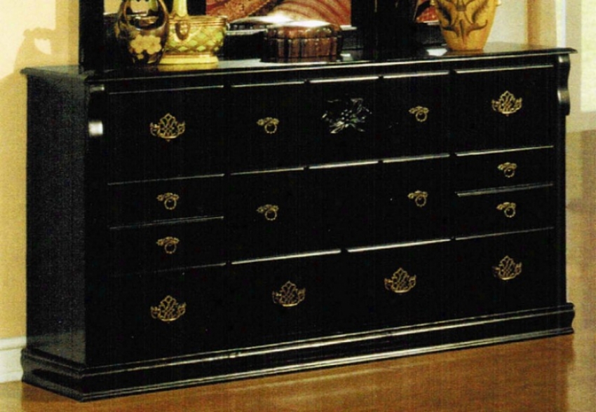 Dresser With Floral Pattern In Black Finish