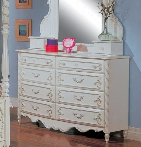 Dresser With Gold Accents In White Pearl Finish