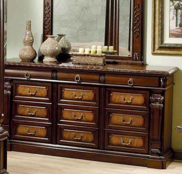 Dresser With Hand Carved Accents In Chestnut Finish