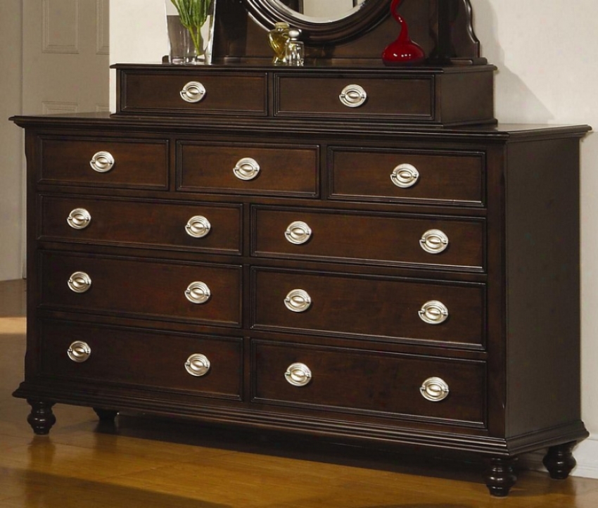 Dresser With Metal Handle Turned Feet In Deep Cappuccino Finish