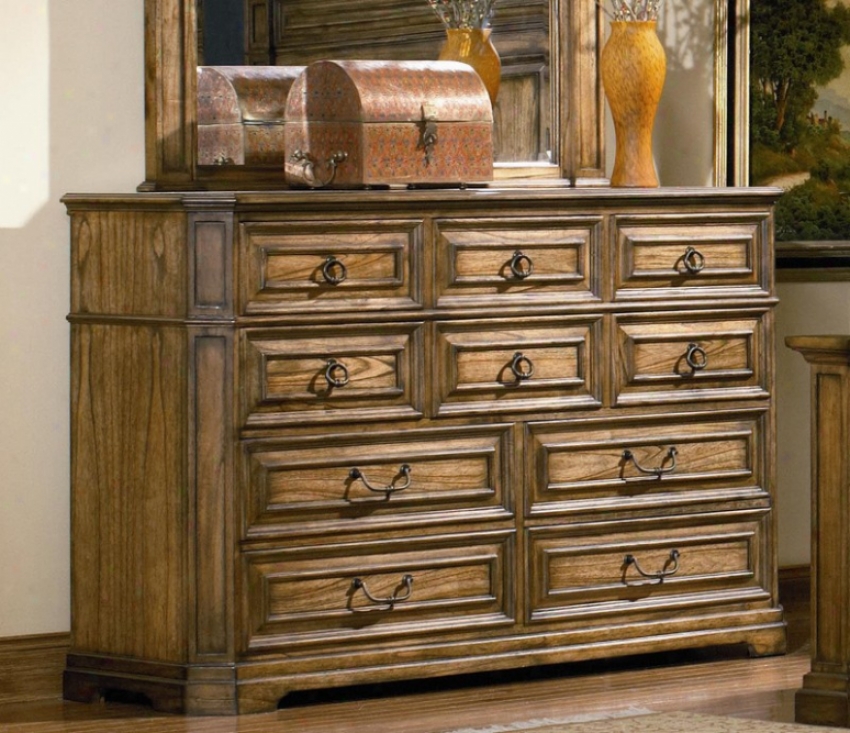 Dresser With Metal Hardware In Warm Brown Oak Finish