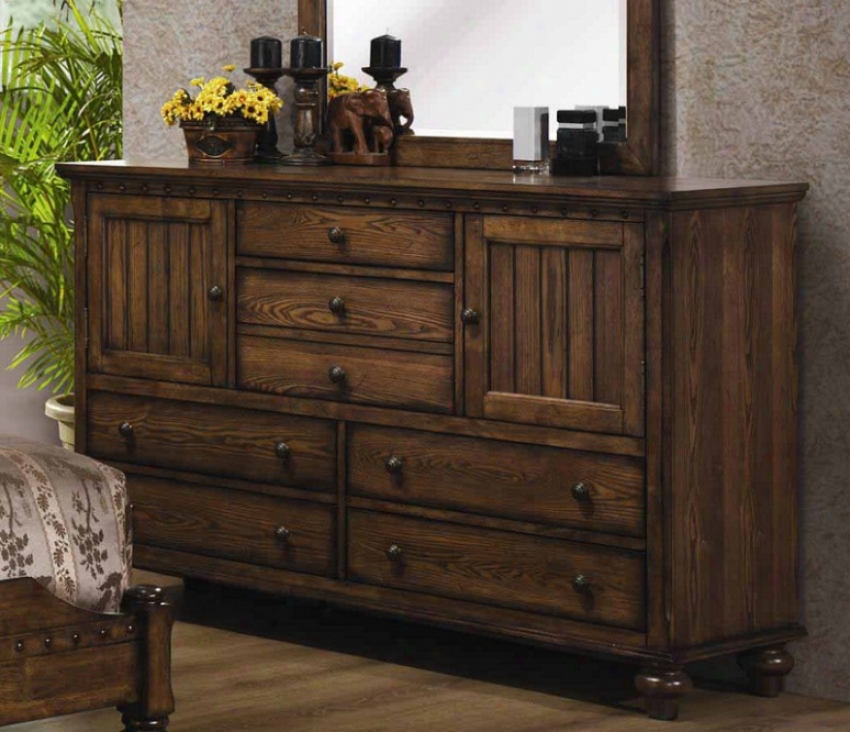 Dresser With Planked Particulars In Medium Brown Finish