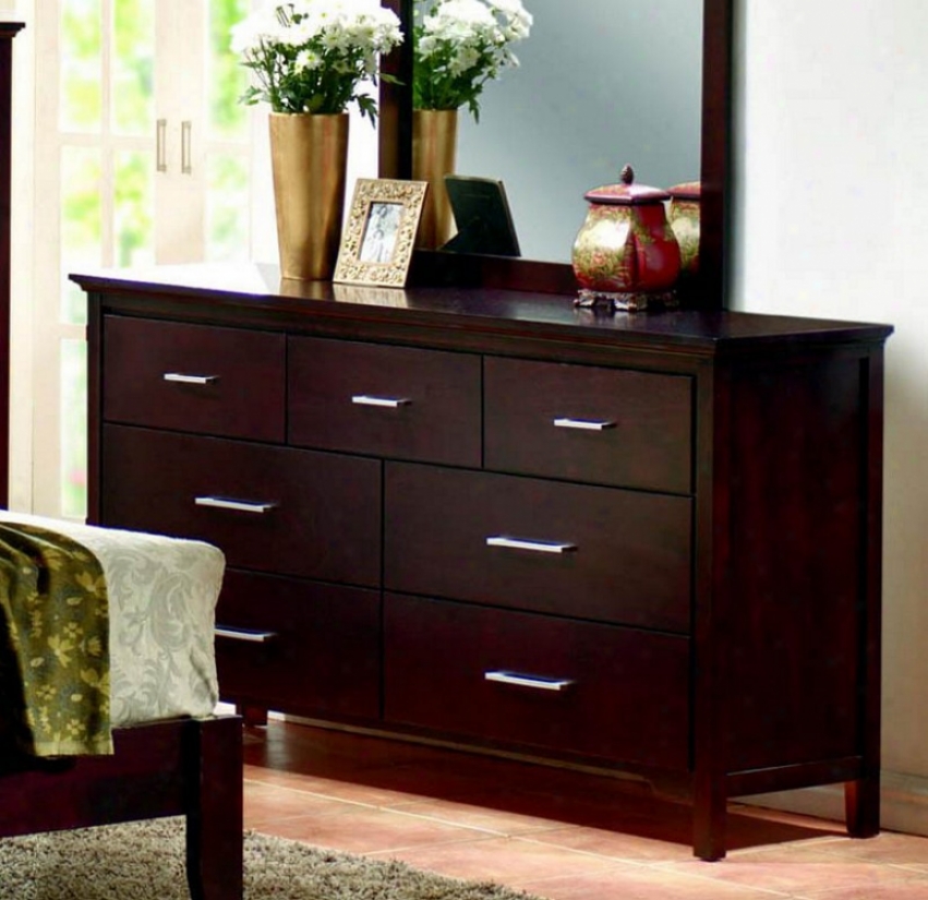 Dresser With Silver Handle Knobs In Mahogany Finish