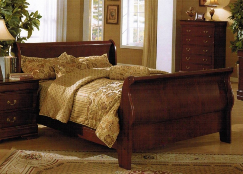 Eastern King Size Bed - Traditional Cherry Brown Finish