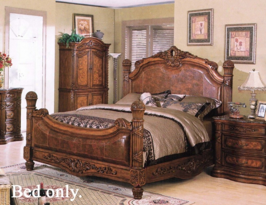 Eastern King Size Bed With Dark Brown Leather