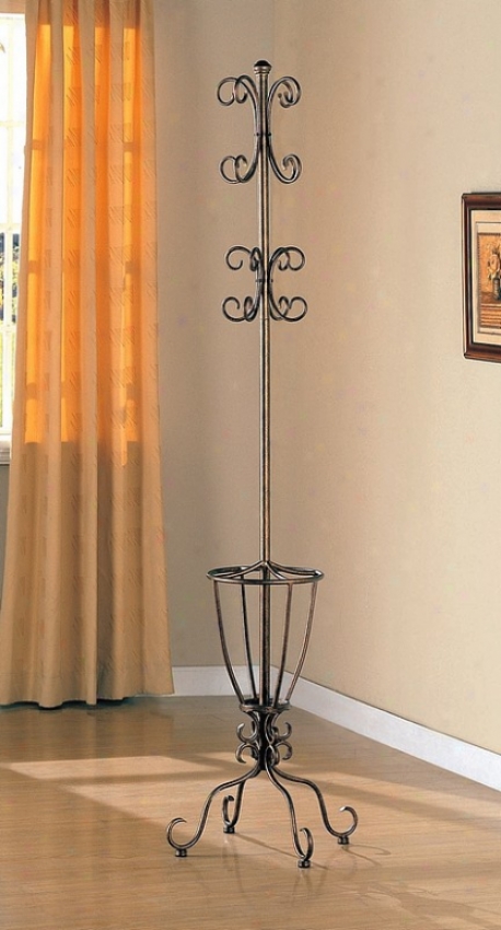 Elegant Antique Gold Finish Metal Coat Rack