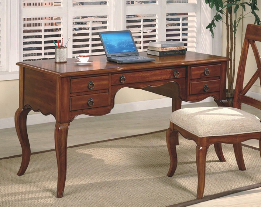 Elegant Lines Cherry Finish Home Office Writing Desk With Strage Drawers