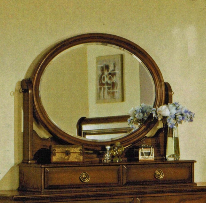 Elliptical Mirror With Jewelry Drawers In Mellow Oak Finish