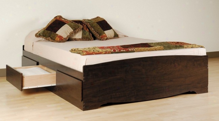 Espresso Finish Queen Size Platform Captain Storage Bed