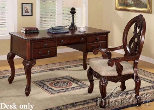 Executive Desk In the opinion of Carved Accents In Brown Finish