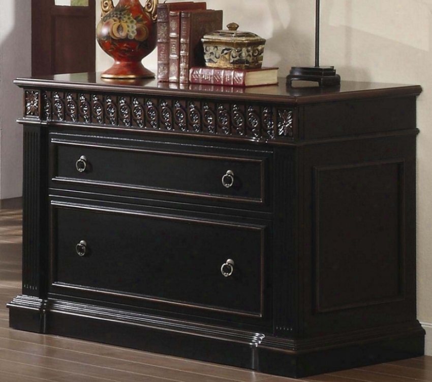 File Cabinet With Traditional Carved Floral Trim In Pair Tone Finish