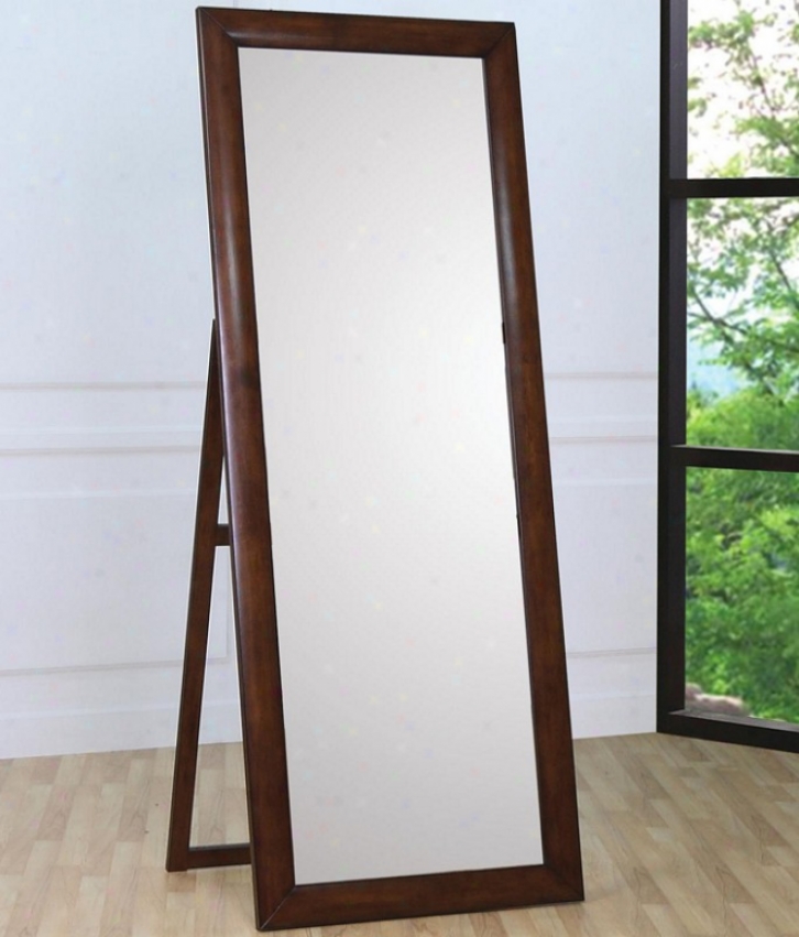 Overthrow Mirror Stannding Mirror In Walnut Finish Frame