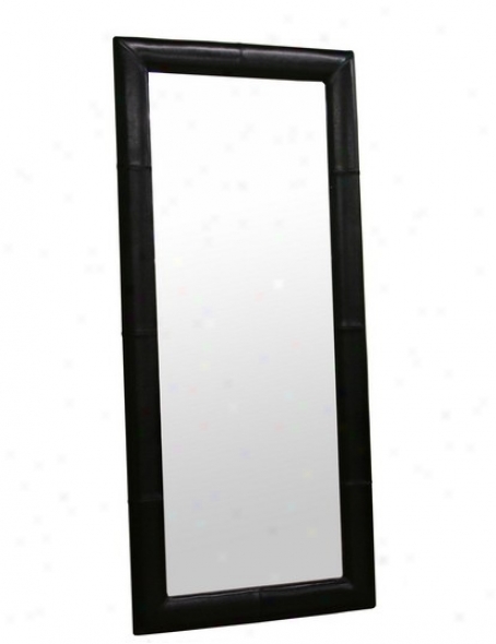Floor Mirror With Black Leather Frame - Contemporary