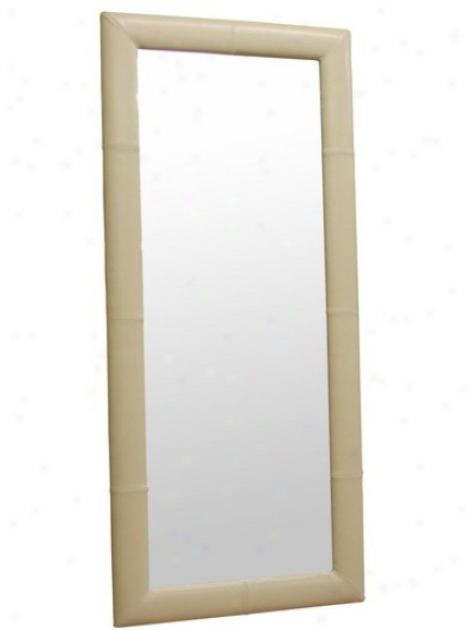 Floor Mirror With Cream Leather Frame - Contemporary