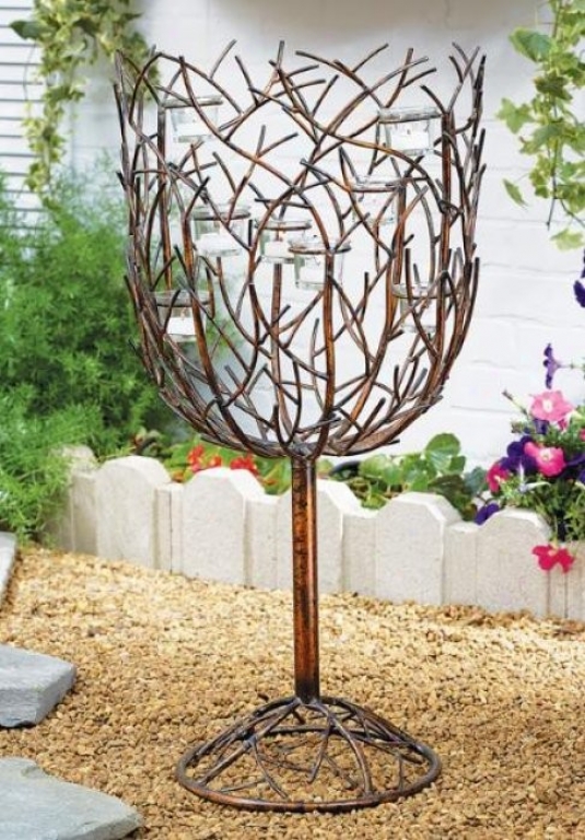 Floor Syanding Votive Holder In Antique Gold Finish