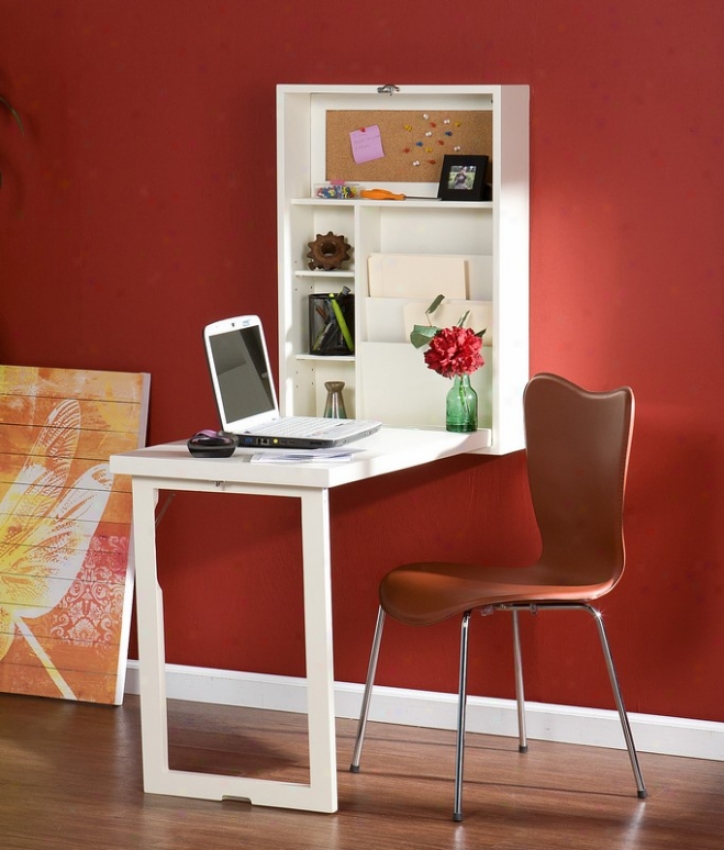 Fold-out Converyible Writing Desk Wall Mount Design White Finish