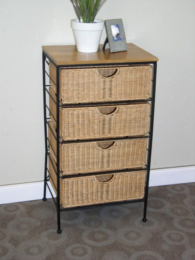 Four Drawer Hand Crafted Wicker/metal Storage Chest