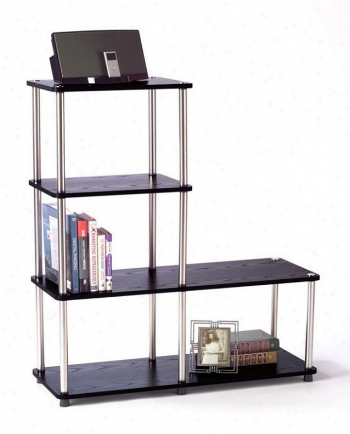 Four Tier L Shape Bookcase With Metal In Black And Chrome Finish