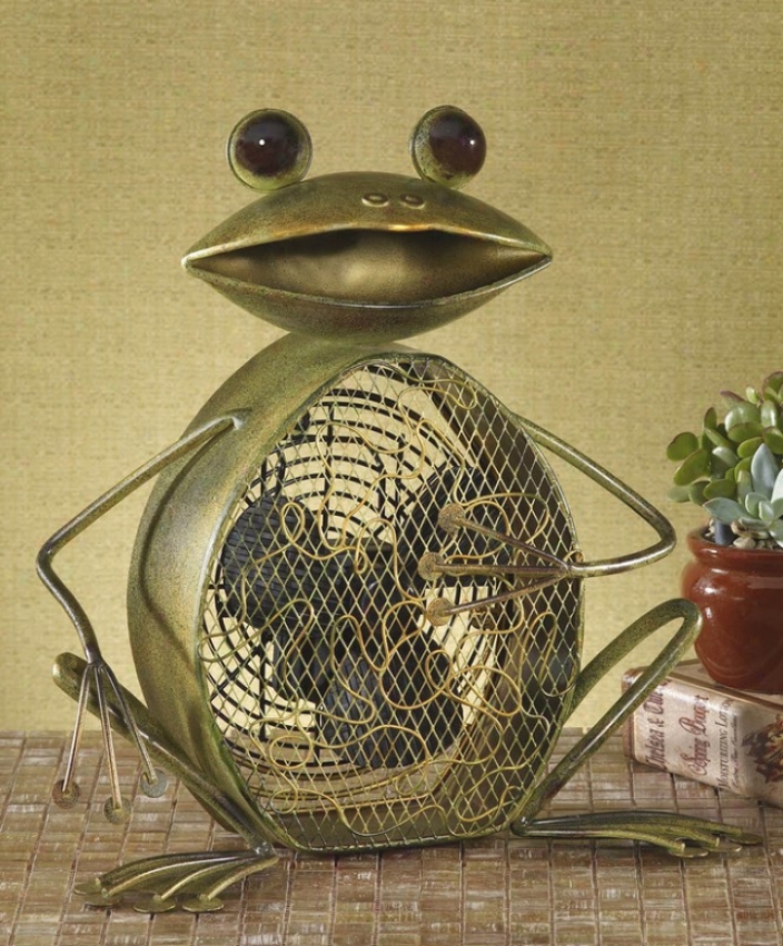 Frog Metal Green Finish Decorative Figurine Electric Table Fan