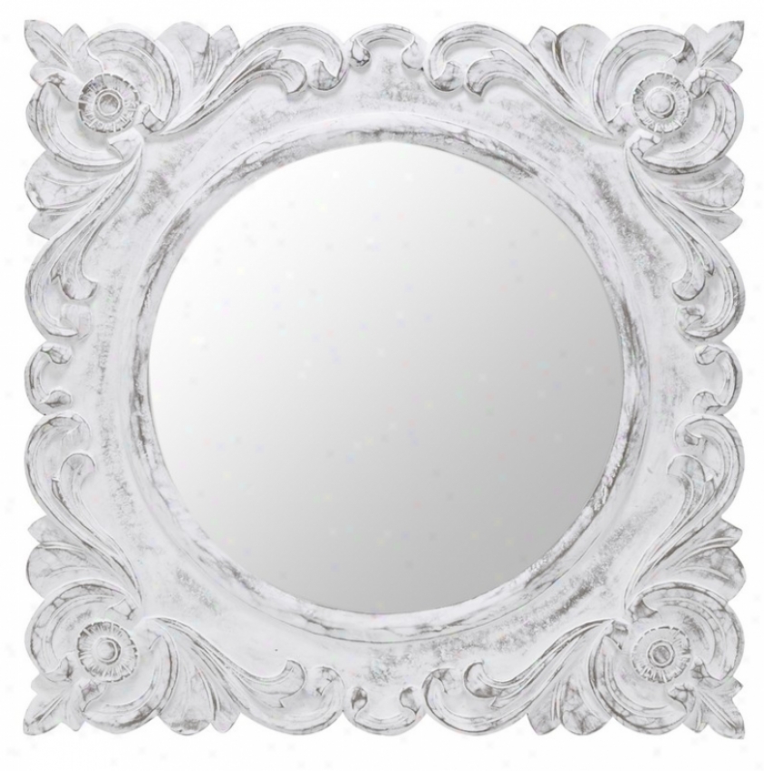 Fruitwood Wall Mirror In Aged White Finish