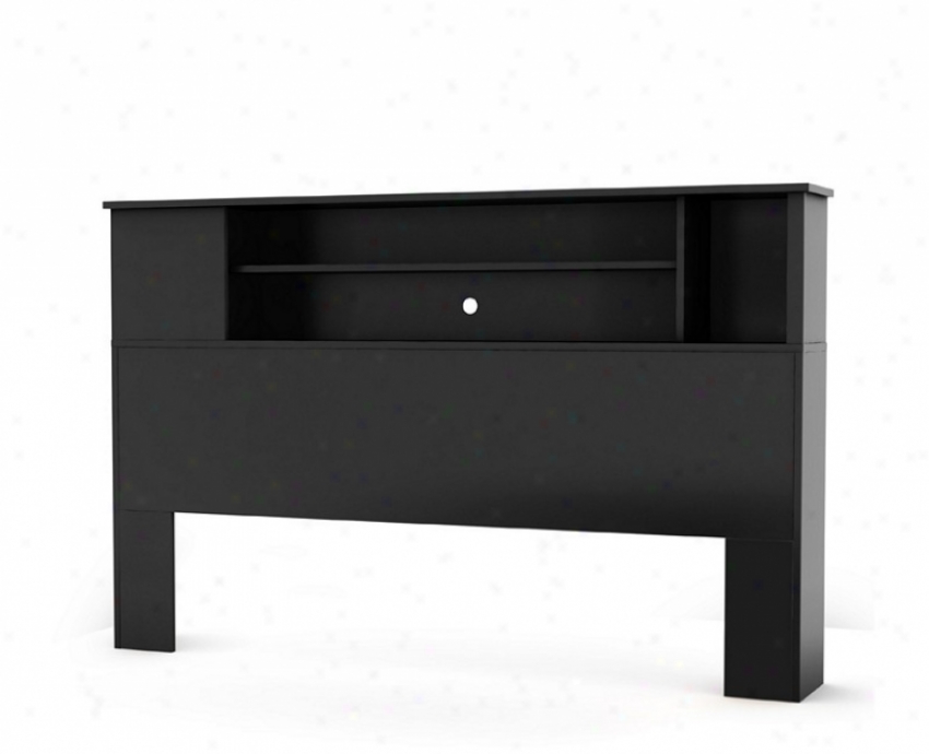 Full/ Queen Size Bookcase Headboard In Solid Black Finish