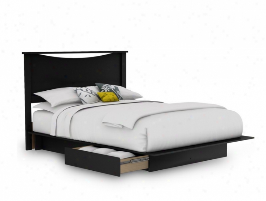 Full/ Quewn Size Platform Bed With Headboard In Wealthy Black Finish