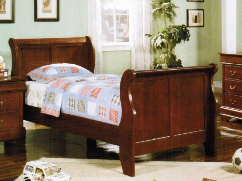 Full Size Bed - Contemporary Cherry Brown Finish