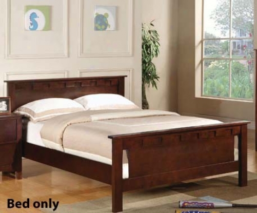 Full Size Bed With Carved Details In Brown Polishing